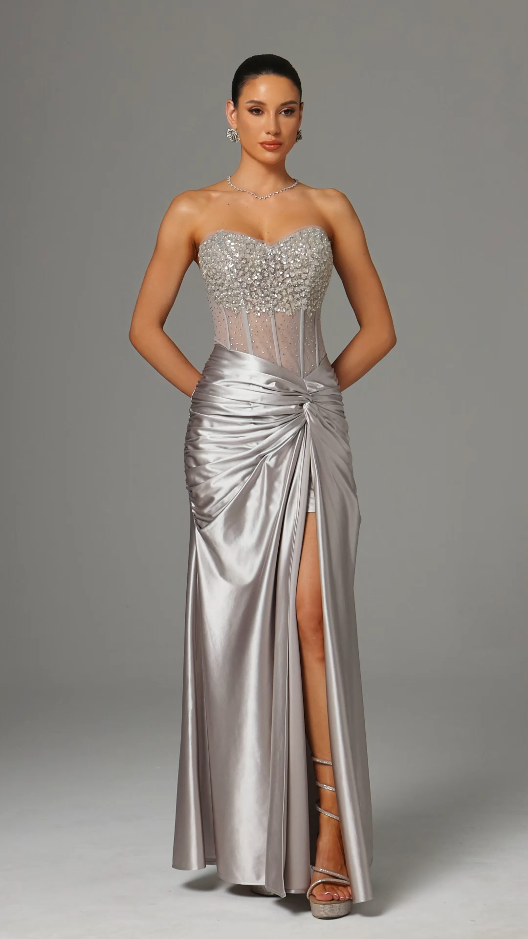 Denny Strapless Sequin High Slit Maxi Dress image 9