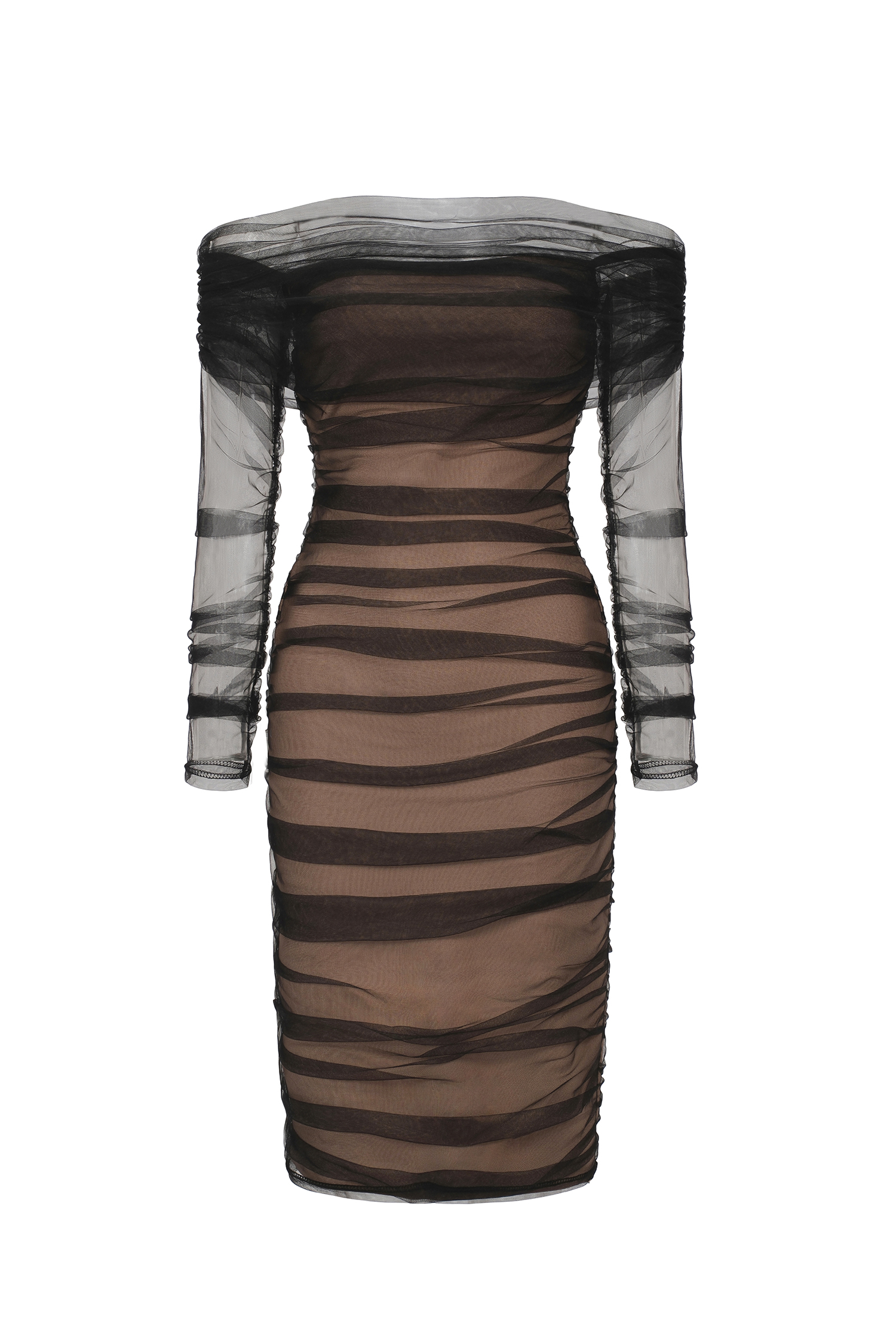 Rowena Ruched Mesh Bandage Midi Dress – Black image 1