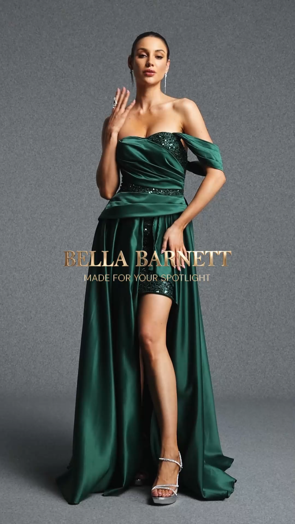 Ivanna Elegant Strapless Satin High Slit Long Train Maxi Dress image 7