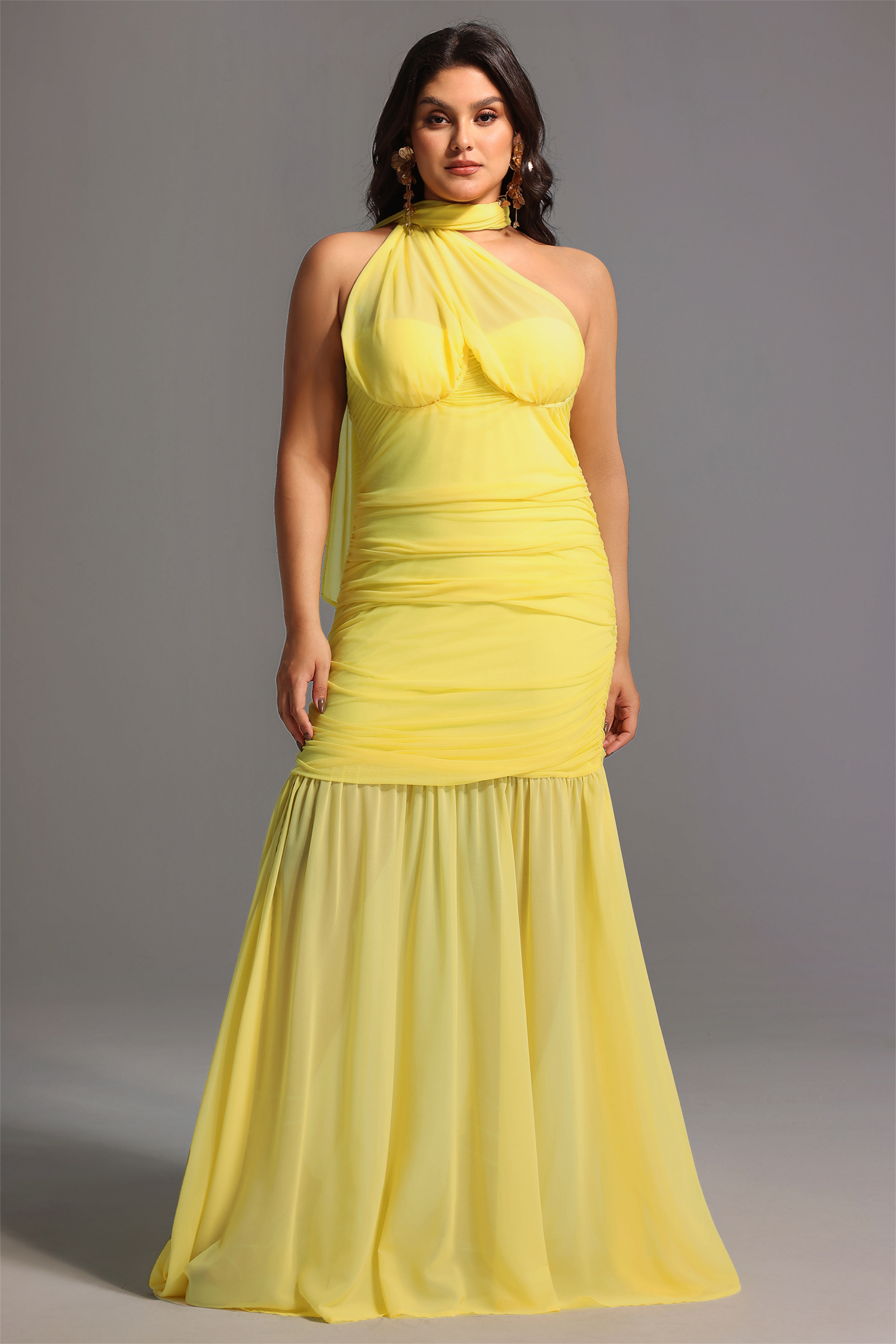 Ulasa Sleeveless Ruched Mesh Maxi Dress image 1