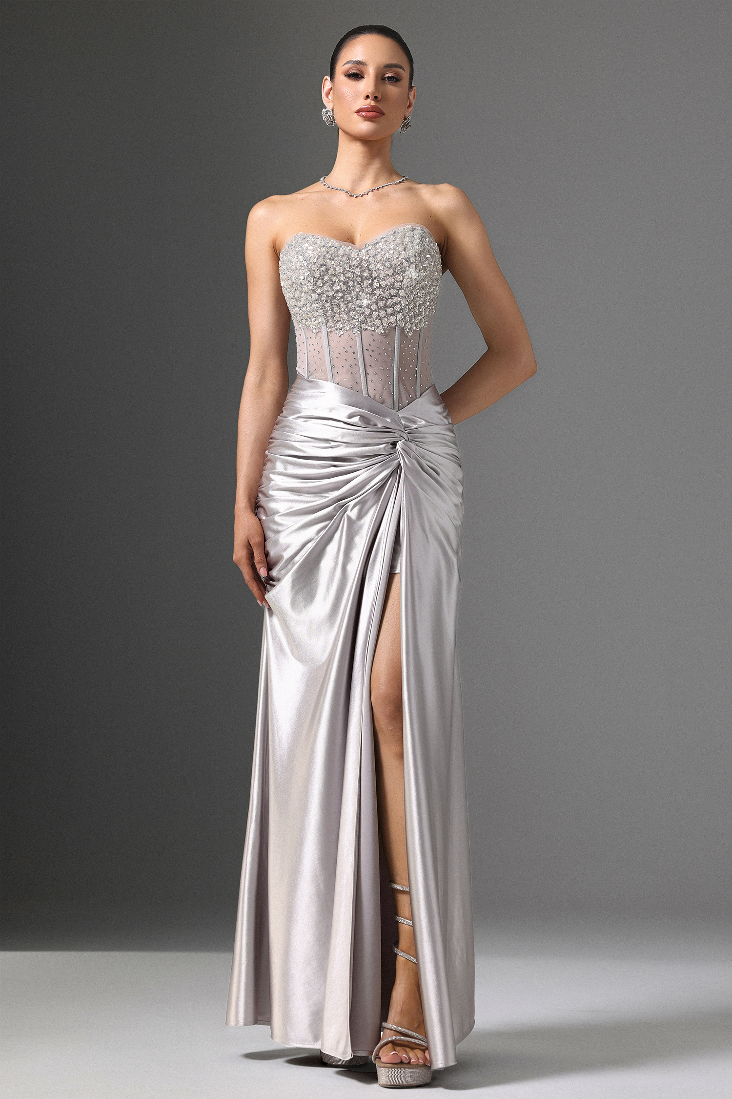 Denny Strapless Sequin High Slit Maxi Dress image 3