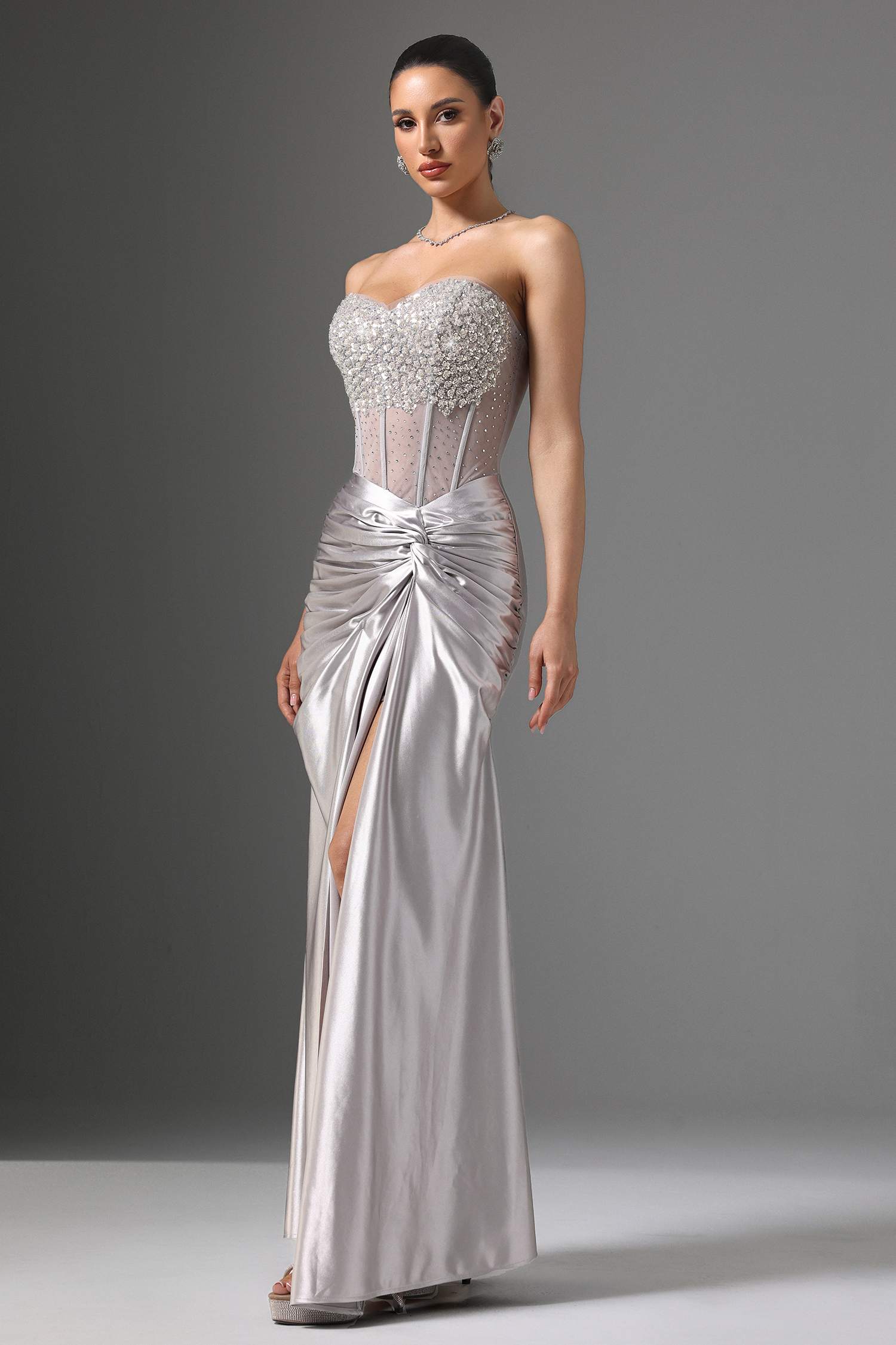 Denny Strapless Sequin High Slit Maxi Dress image 6