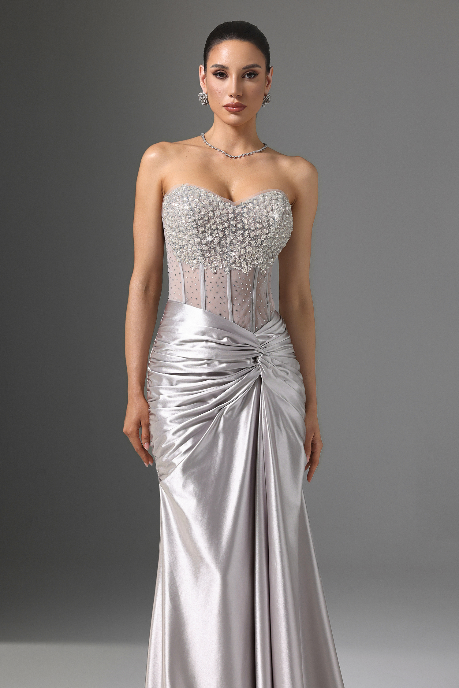 Denny Strapless Sequin High Slit Maxi Dress image 4