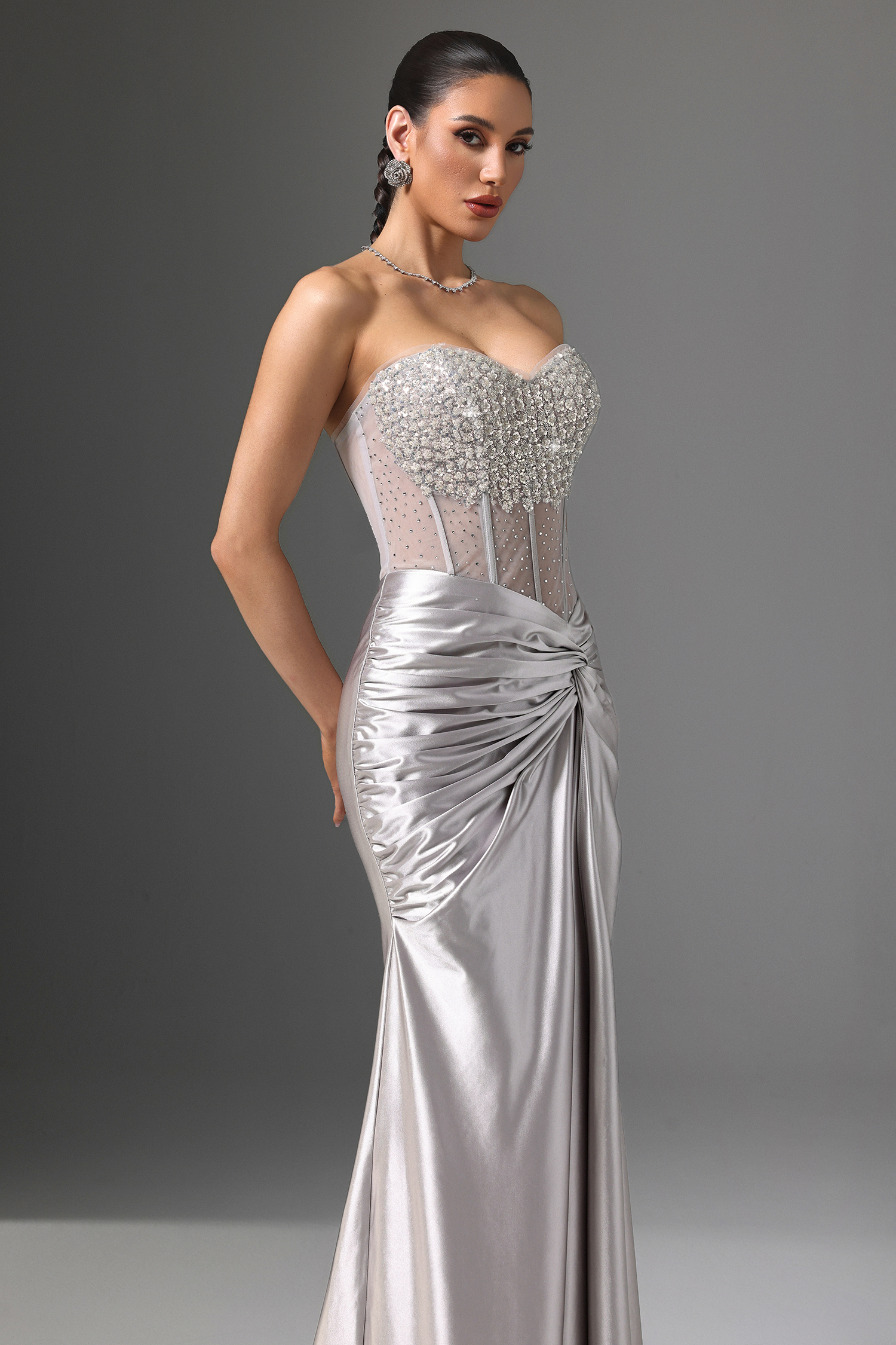 Denny Strapless Sequin High Slit Maxi Dress image 5