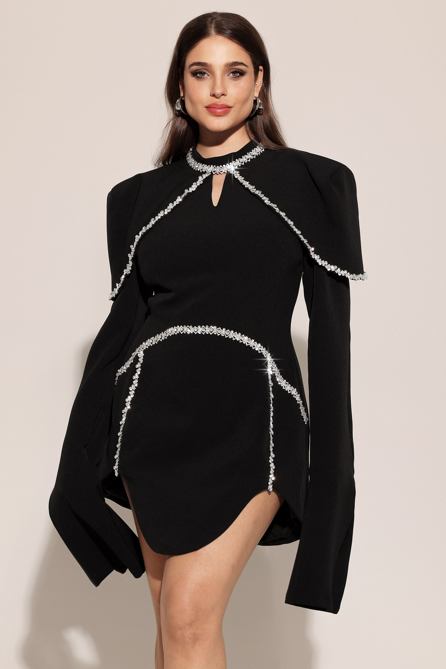 Teagan Long Sleeves High Neck Irregular Puff Sleeves Mini Dress image 1