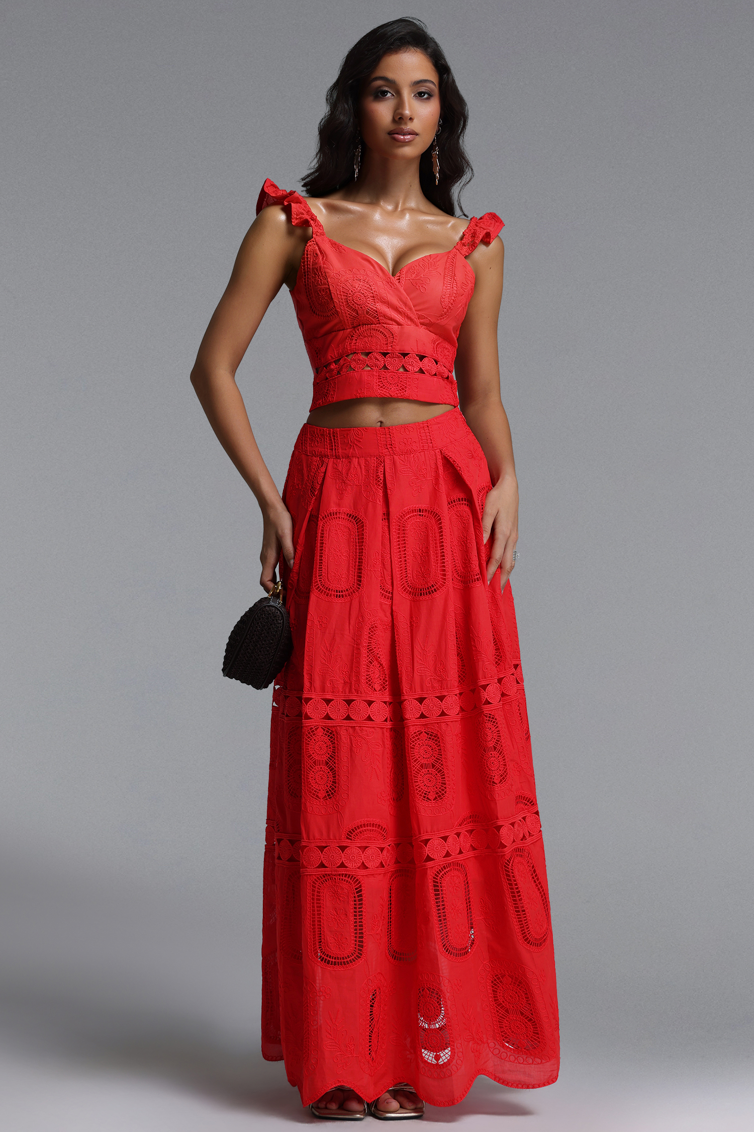 Lali Resort Flowy V Neck Sleeveless Ruffle Woven Top and Skirt Two Piece Set image 1
