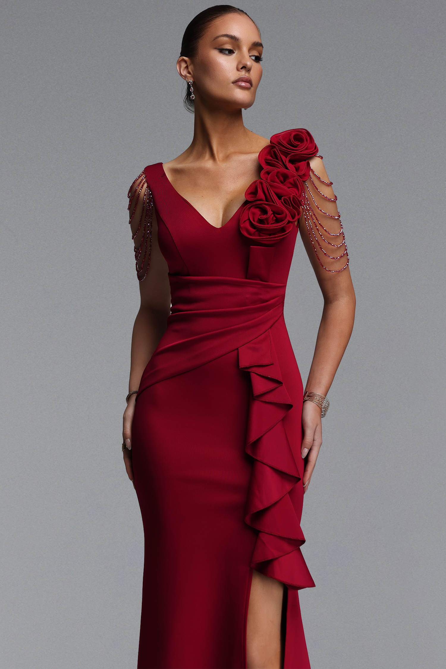 Mercy Romantic Contour V Neck Pleated Floral Maxi Dress image 3