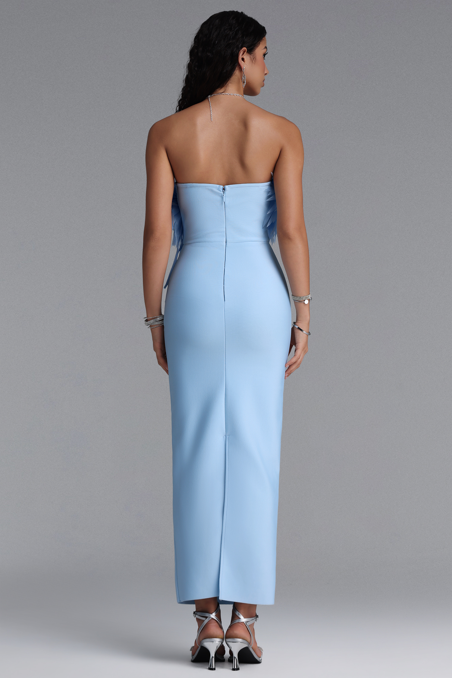 Wenie Gentle Feather Off Shoulder Tassel Bandage Maxi Dress image 6