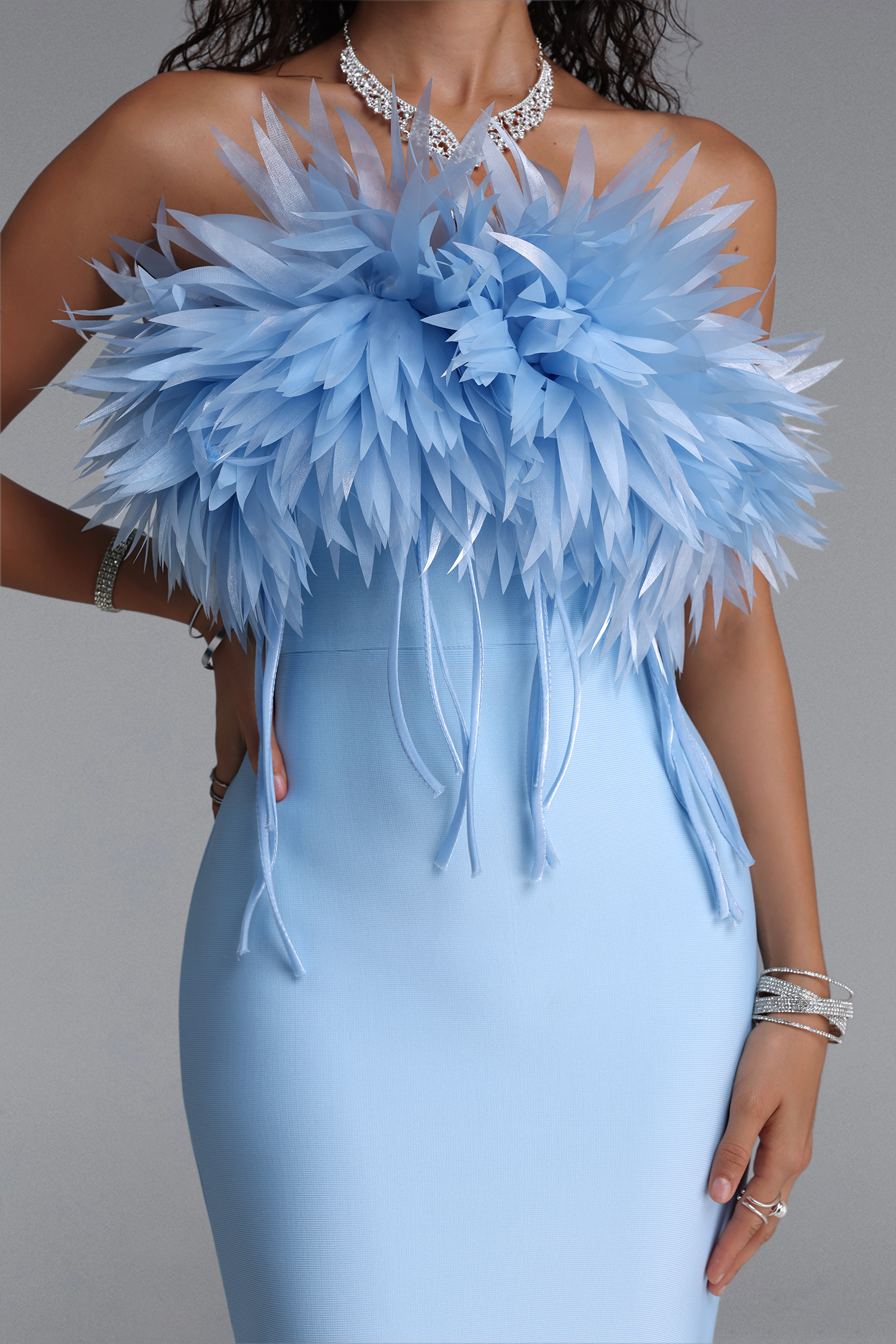 Wenie Gentle Feather Off Shoulder Tassel Bandage Maxi Dress image 5