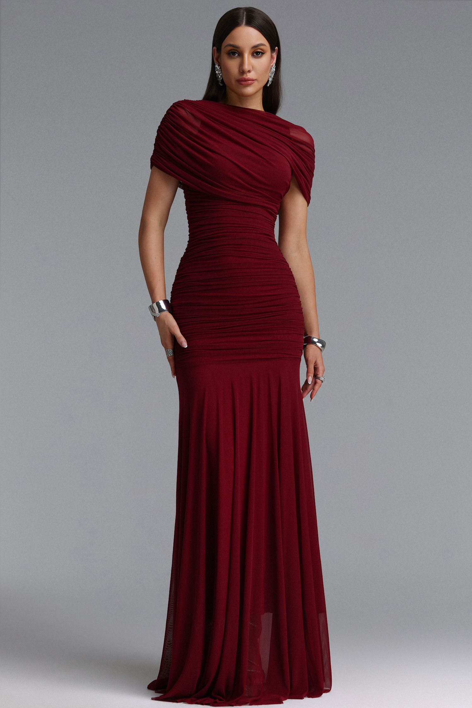 Tiza Elegant Sophisticated Draped Ruched Knitted Maxi Dress image 1
