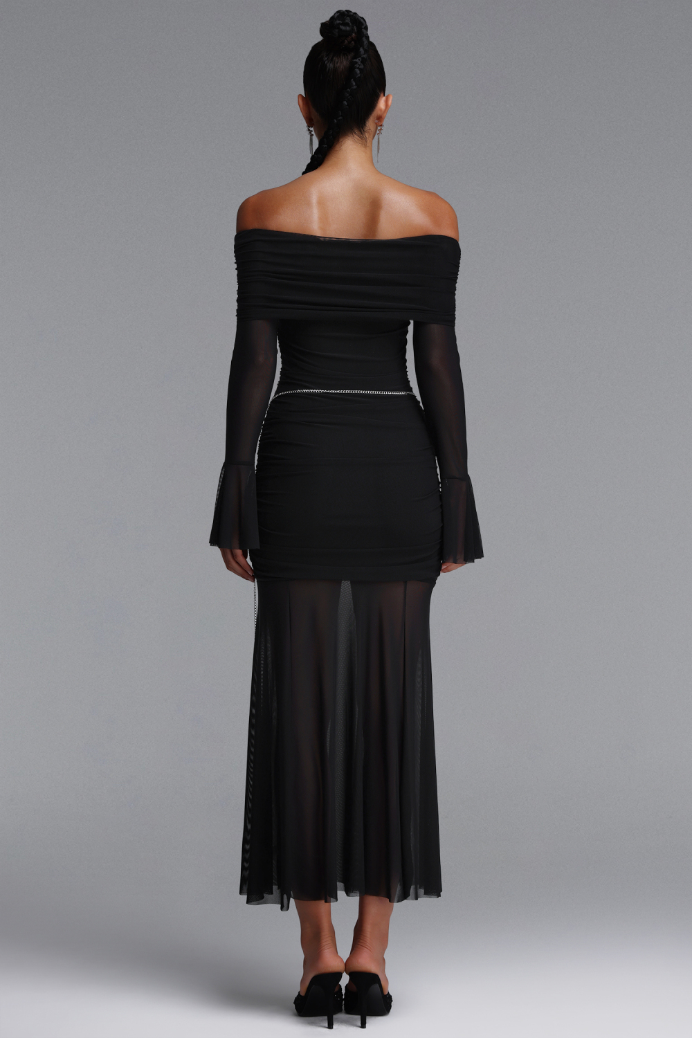 Elaia Sexy Contour Off Shoulder Long Sleeve With Waist Chain Mesh Maxi Dress image 6