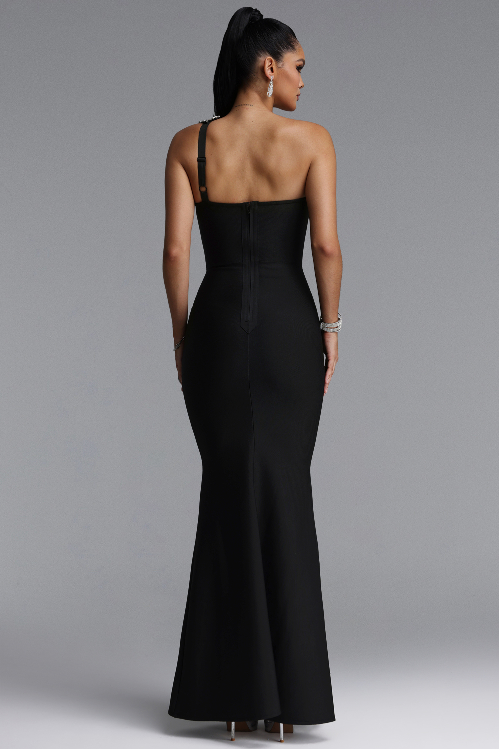 Islay Glamorous One Shoulder Rhinestone Mermaid Bandage Maxi Dress image 6