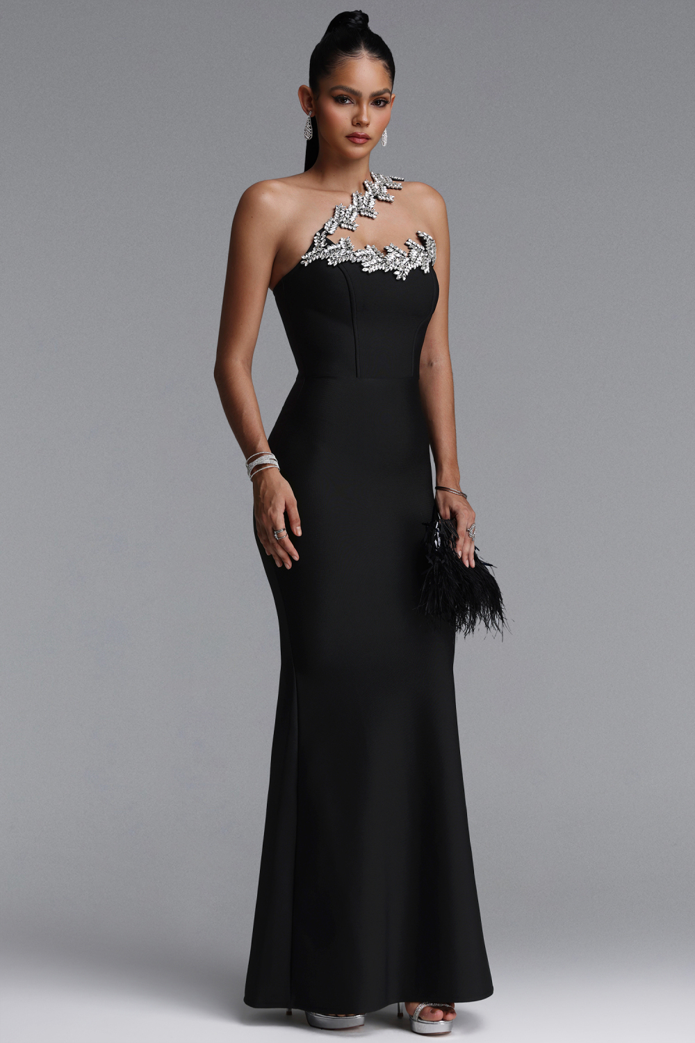 Islay Glamorous One Shoulder Rhinestone Mermaid Bandage Maxi Dress image 4