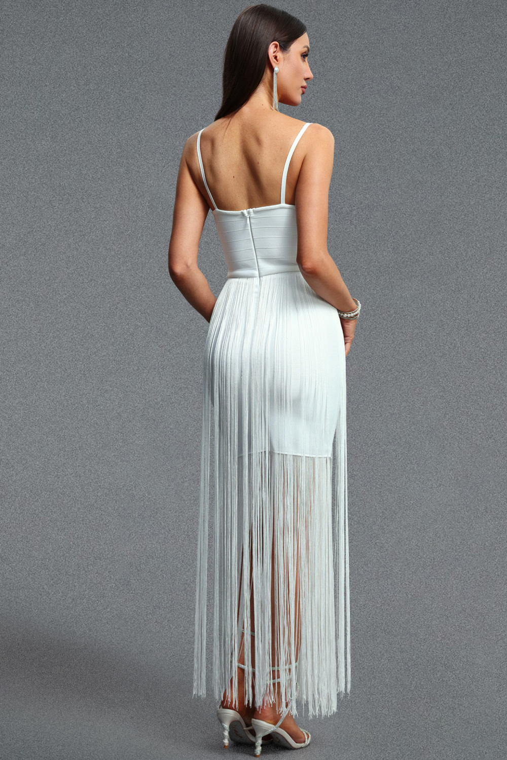 Fakula Minimalist Contour Spaghetti Strap Tassel Bandage Maxi Dress image 6