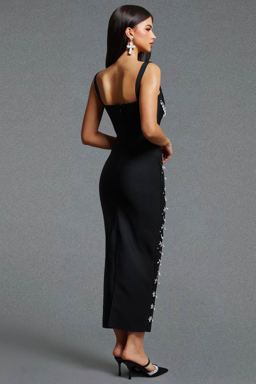 Fagro Glam Spaghetti Strap Pearl Tassel Floral Bandage Maxi Dress image 6