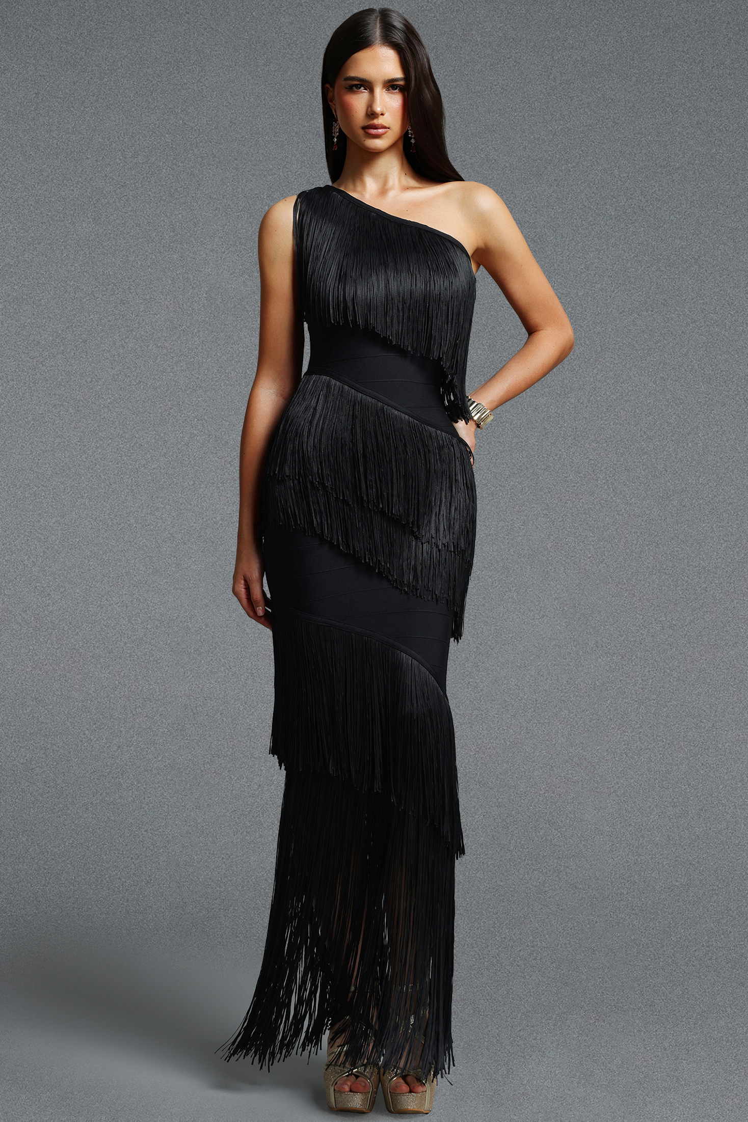 Orli Tassels One Shoulder Bandage Maxi Dress image 1