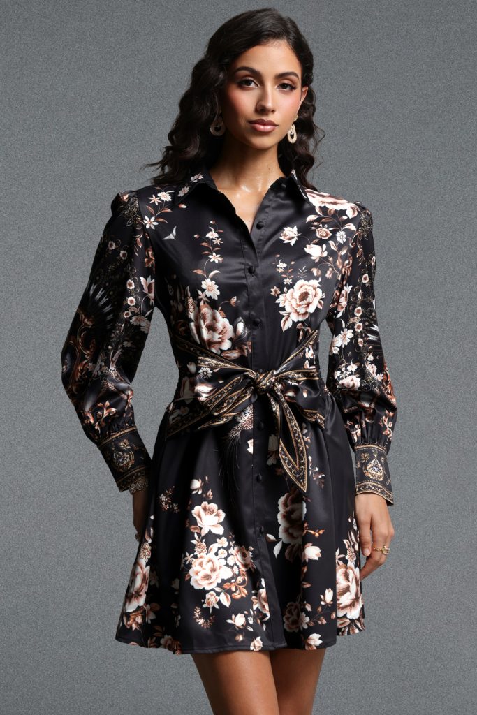 Tutuni Romantic Tailored Long Sleeve Floral Print Woven Mini Dress
