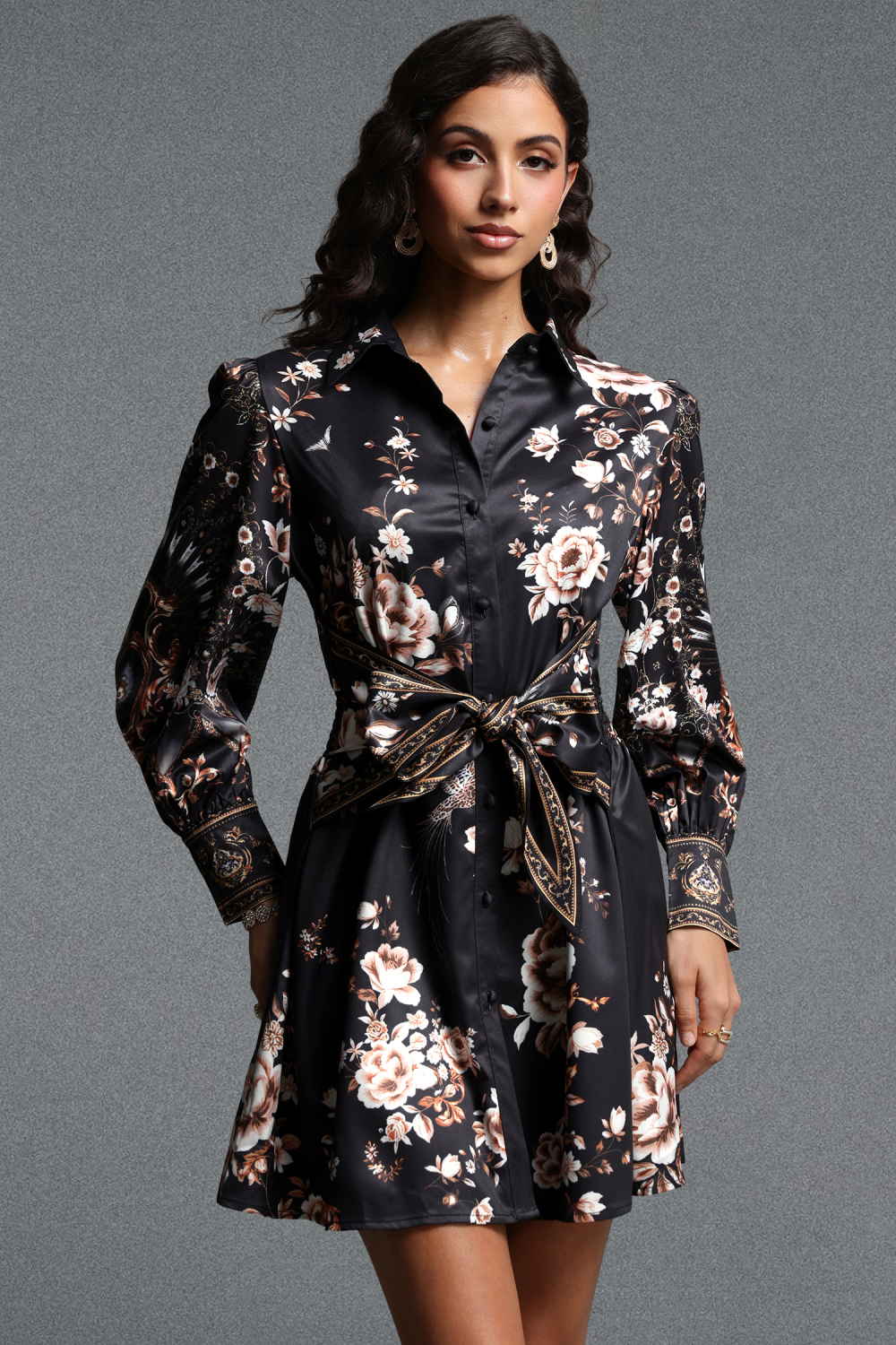 Tutuni Romantic Tailored Long Sleeve Floral Print Woven Mini Dress image 1
