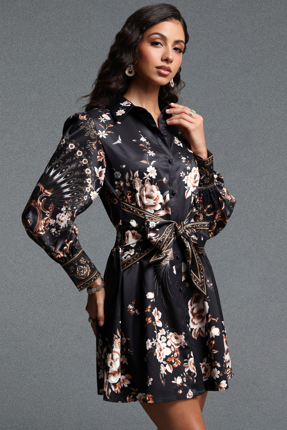 Tutuni Romantic Tailored Long Sleeve Floral Print Woven Mini Dress image 2