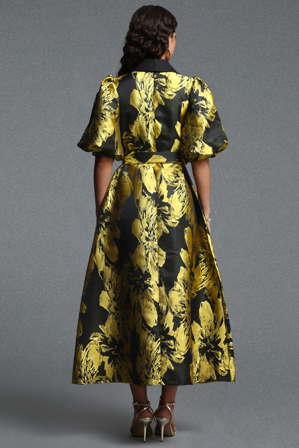 Polasa Vintage Tailored Puff Sleeve Jacquard Woven Maxi Dress image 6