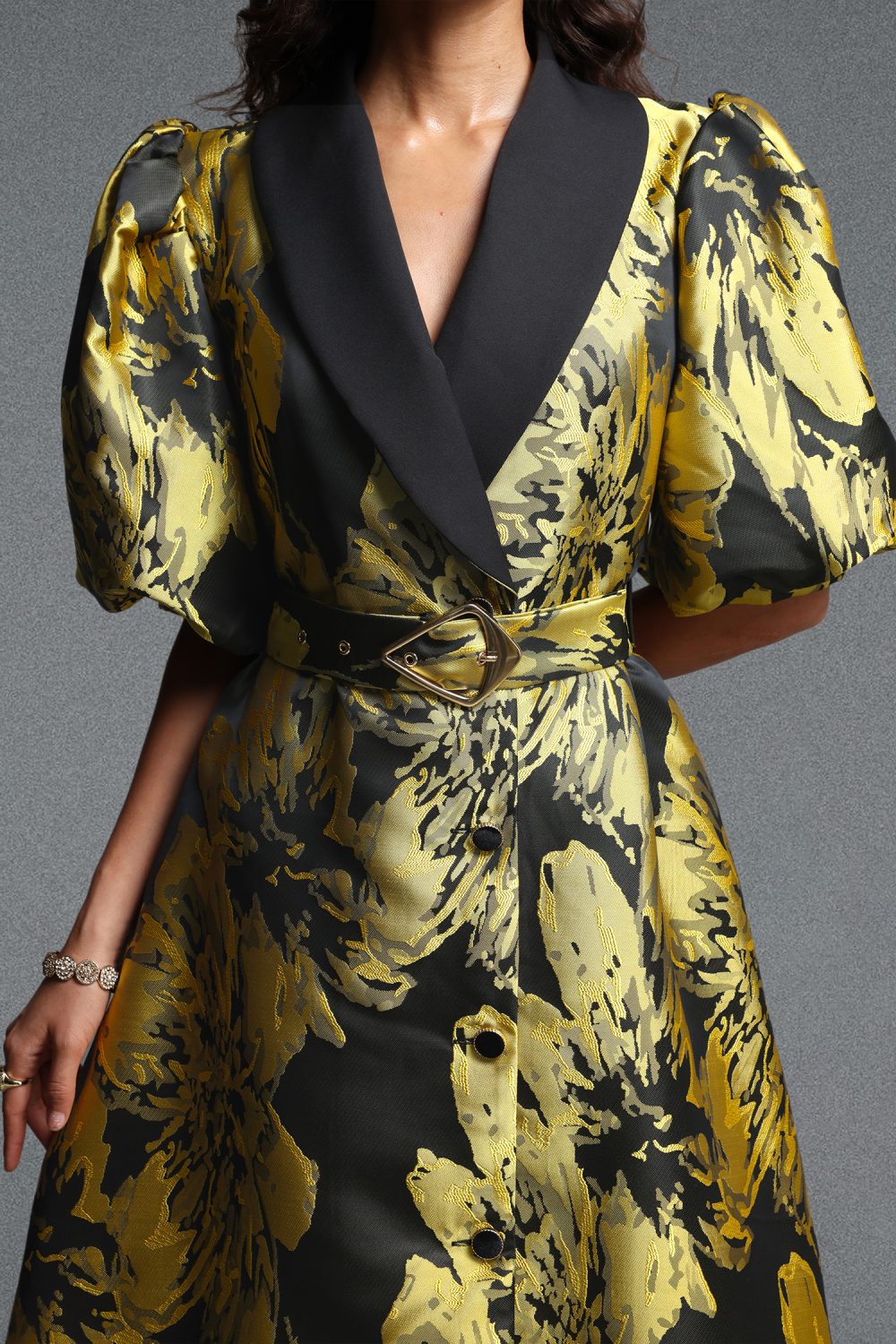 Polasa Vintage Tailored Puff Sleeve Jacquard Woven Maxi Dress image 5