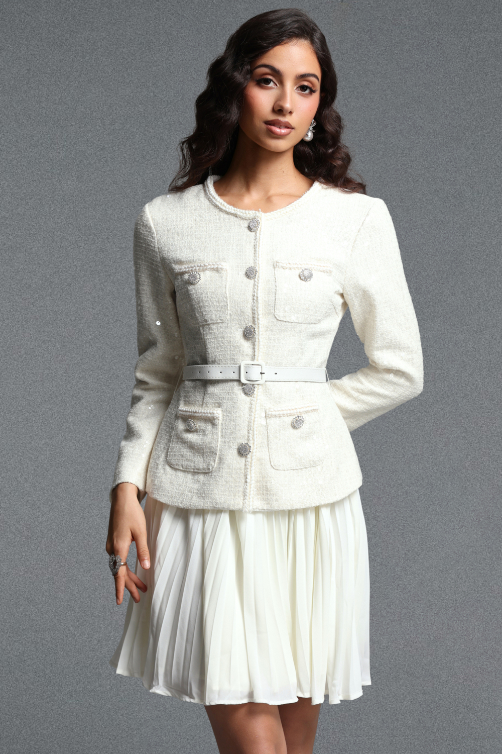 Sefa Chic Tailored Round Neck Long Sleeve Mini Dress image 1