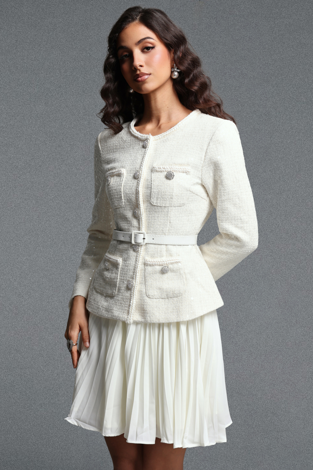 Sefa Chic Tailored Round Neck Long Sleeve Mini Dress image 3
