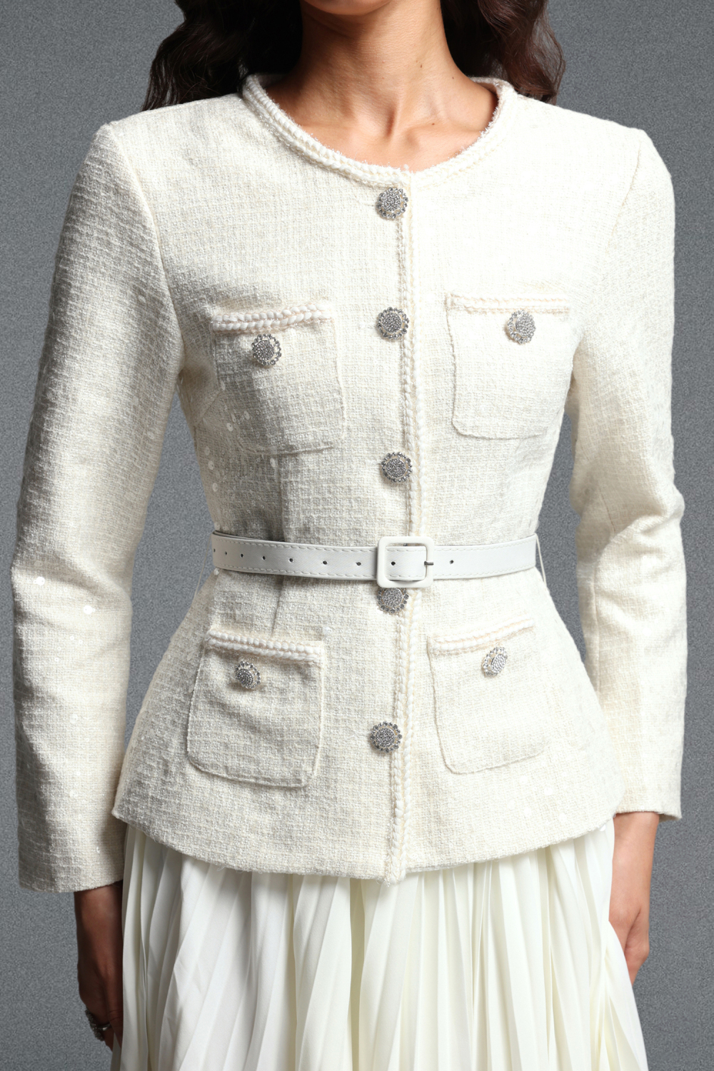 Sefa Chic Tailored Round Neck Long Sleeve Mini Dress image 5