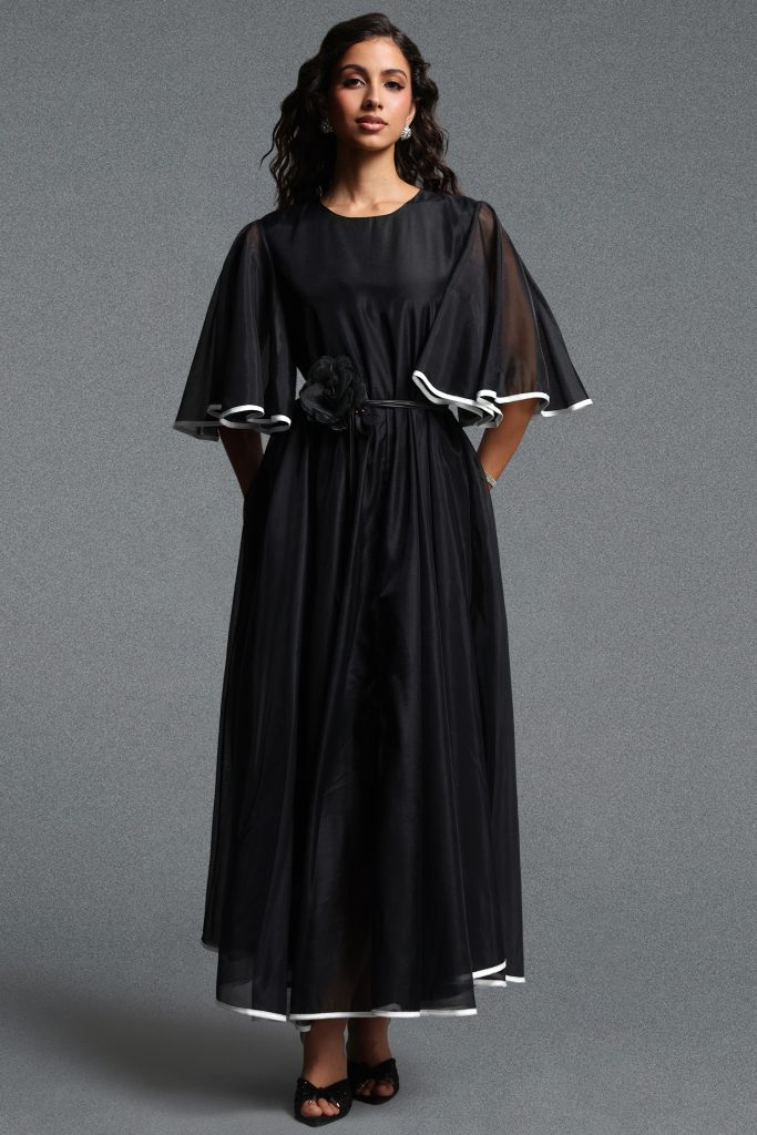 Ivy Resort Flowy Round Neck Short Sleeve Floral Woven Black Maxi Dress