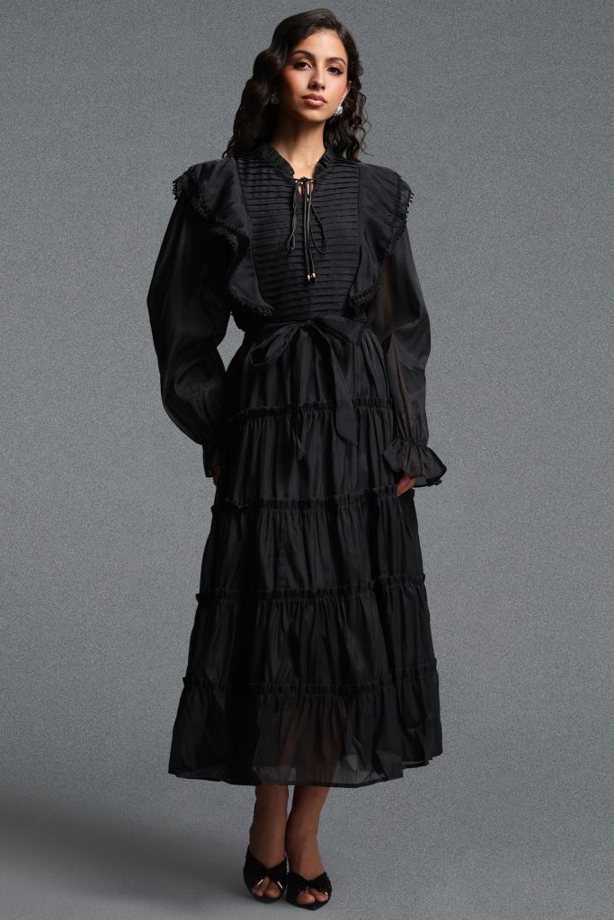 Molia Romantic Flowy Long Sleeve Ruffle Woven Maxi Dress