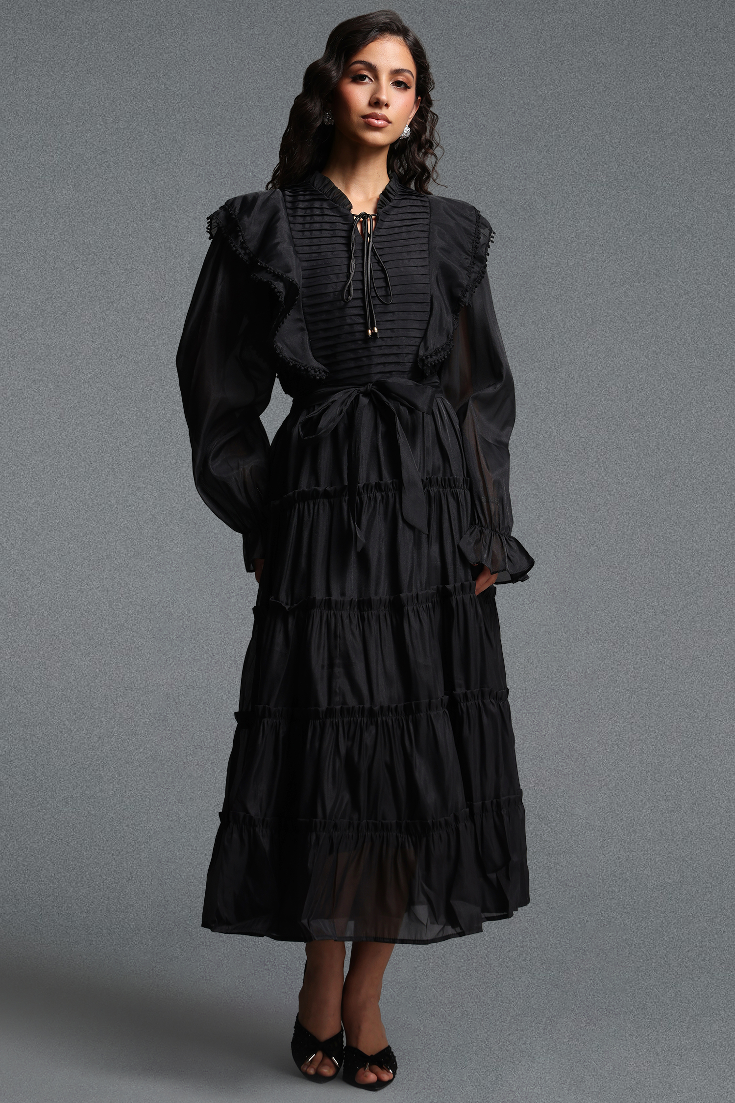Molia Romantic Flowy Long Sleeve Ruffle Woven Maxi Dress image 1