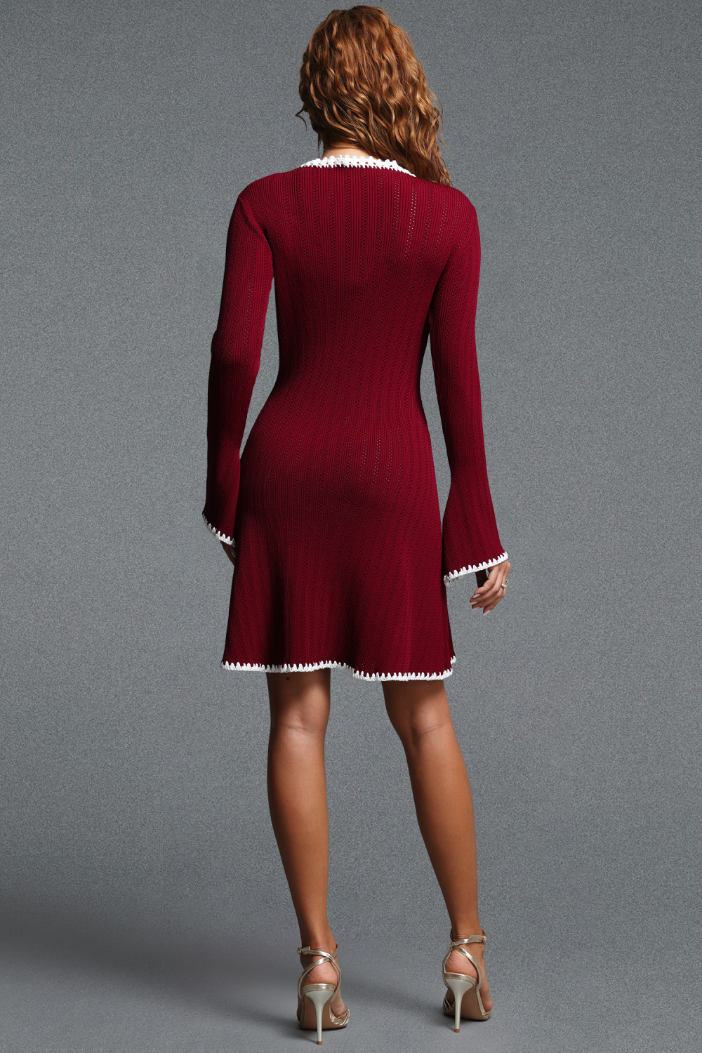 Demily Classic Contour V Neck Long Sleeve Knit Mini Dress image 6