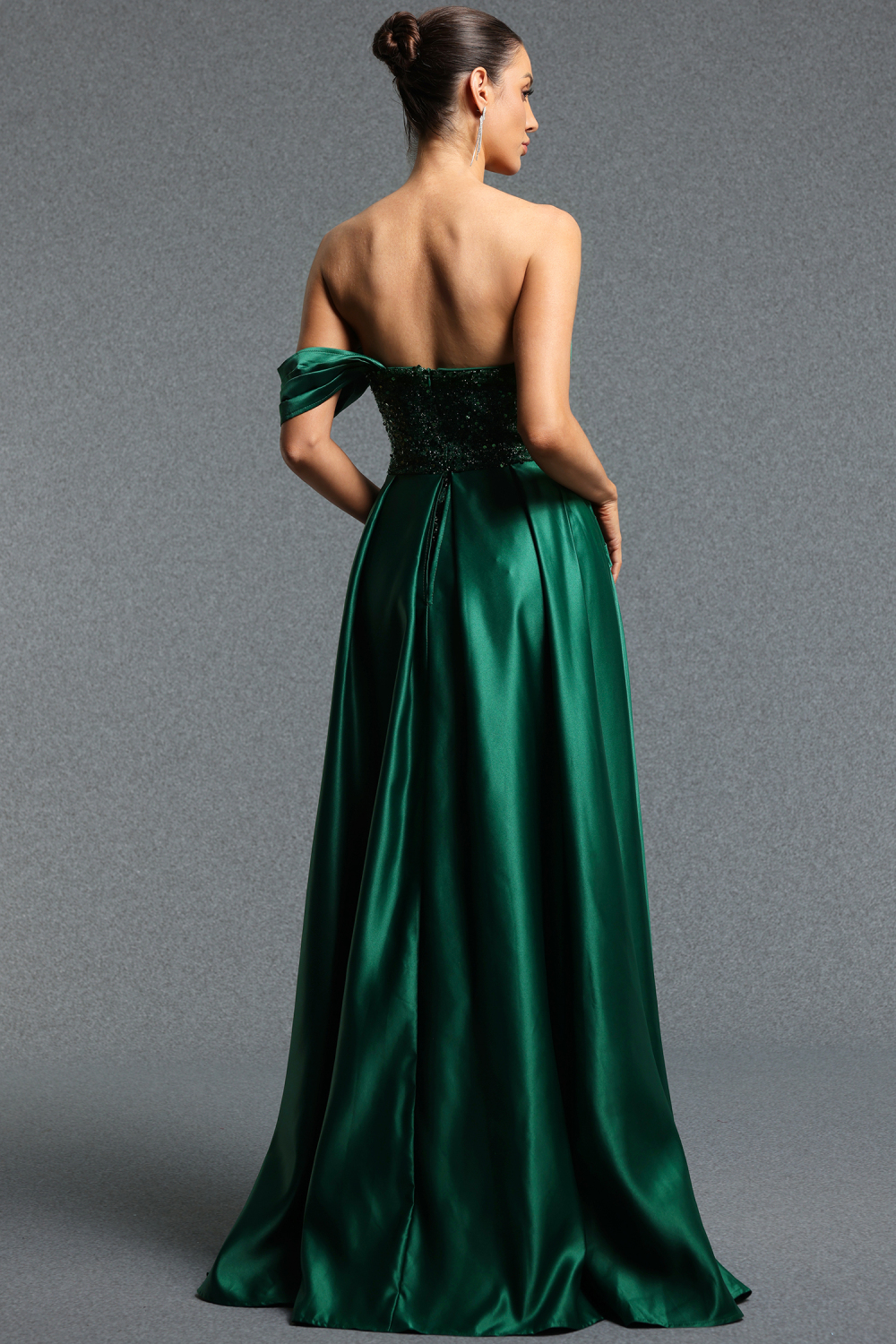 Ivanna Elegant Strapless Satin High Slit Long Train Maxi Dress image 6