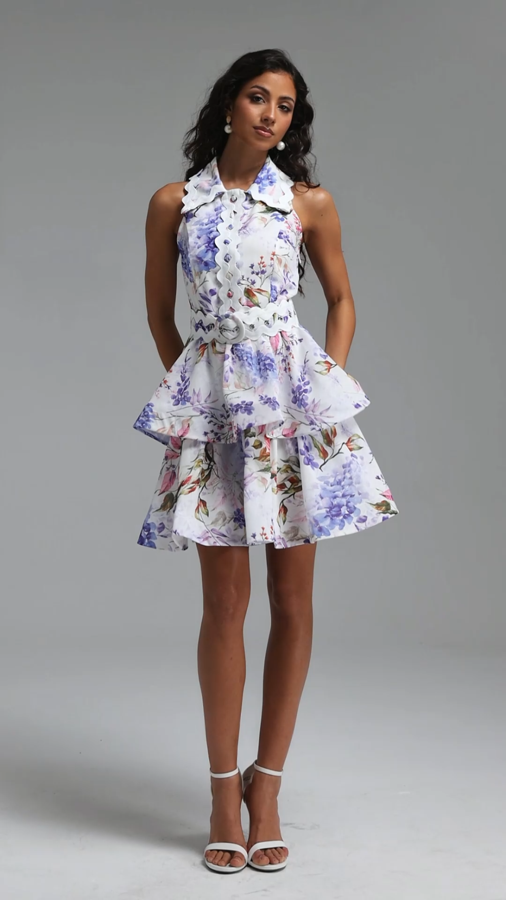 Dilara Chic Tailored Sleeveless Floral Print Woven Mini Dress image 7