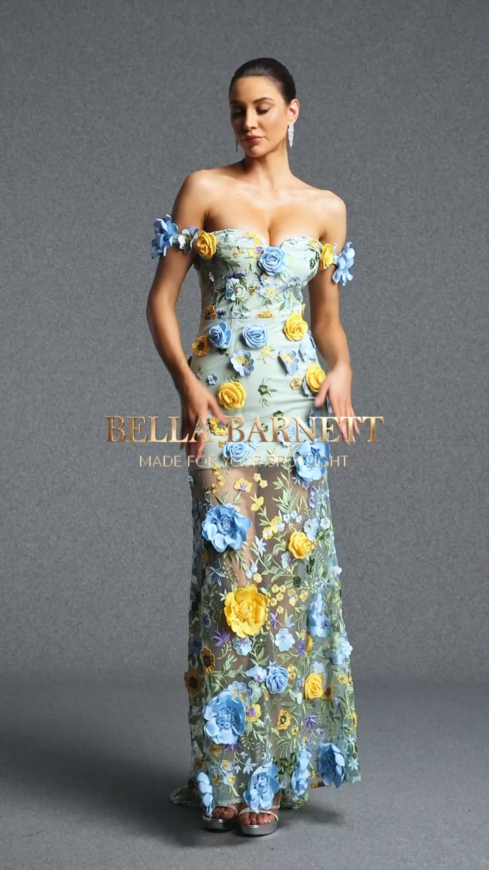 Kaci Classic Off Shoulder Multicolor Floral Tulle Mermaid Maxi Dress image 7