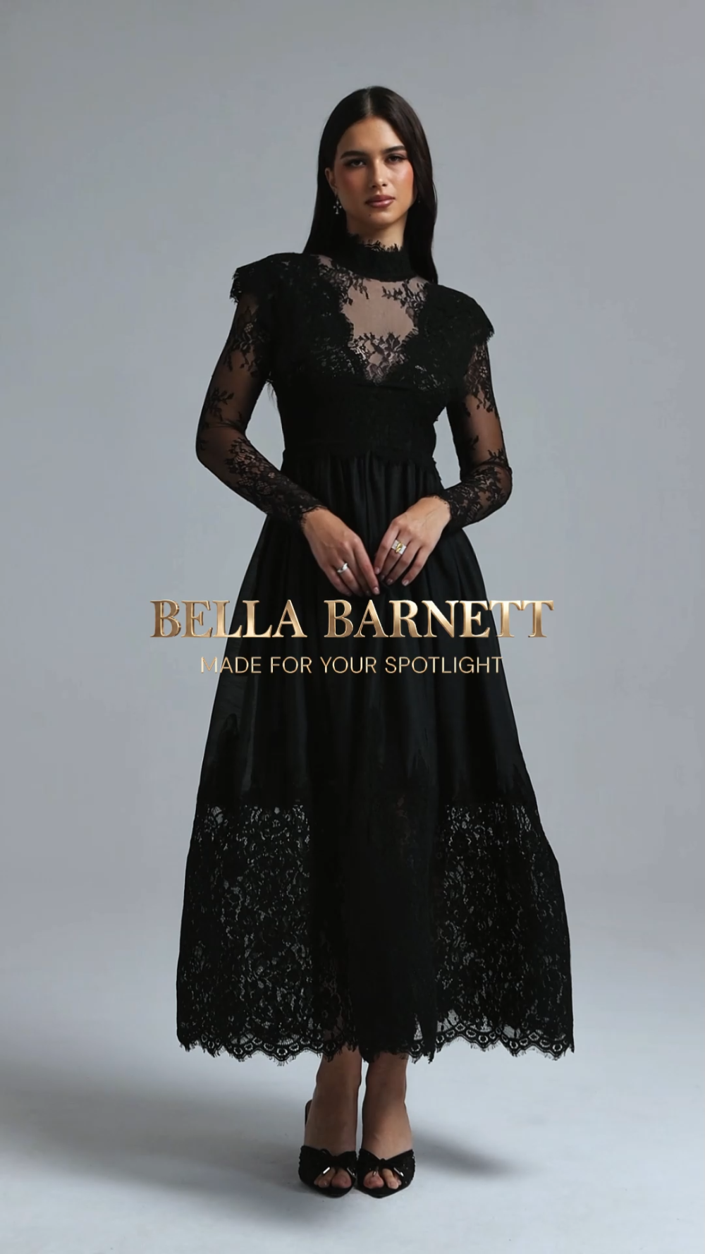 Tate Long Sleeves Lace Midi Dress – Black image 11