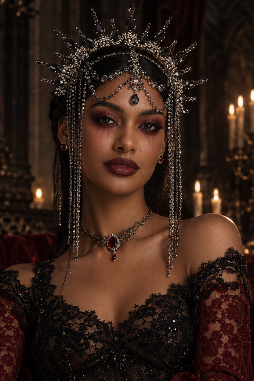 Peggie Gothic Spiked Halo Crown Tassel Headpiece image 1
