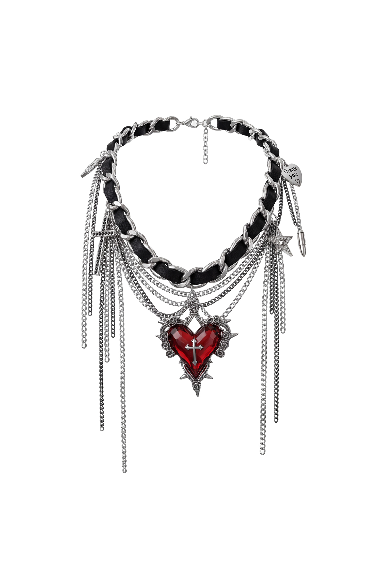 Yarera Dark Thorn Red Heart Cross Multi Layer Tassel Necklace image 1