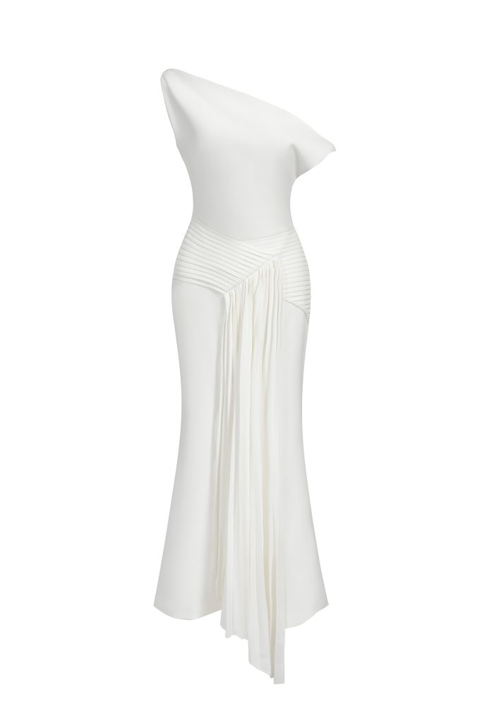 Paulina Oblique Shoulder Sleeveless Folds Midi Dress