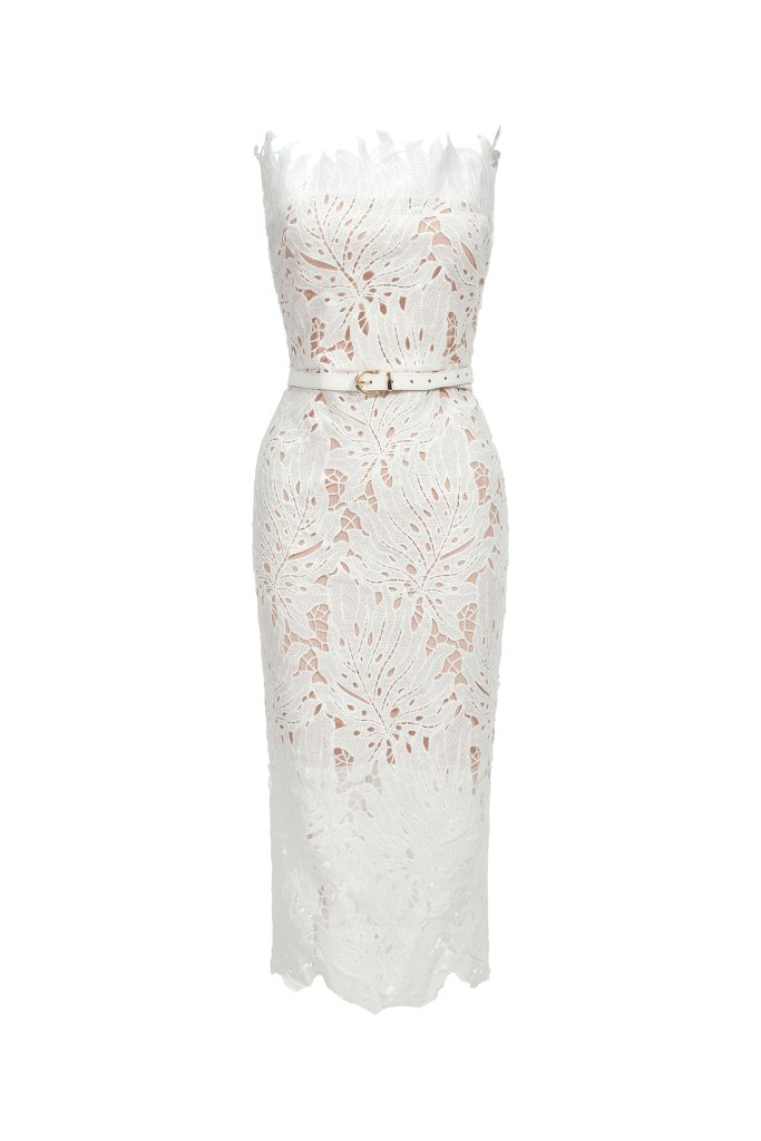 Stripe Strapless Lace Midi Bandage Dress