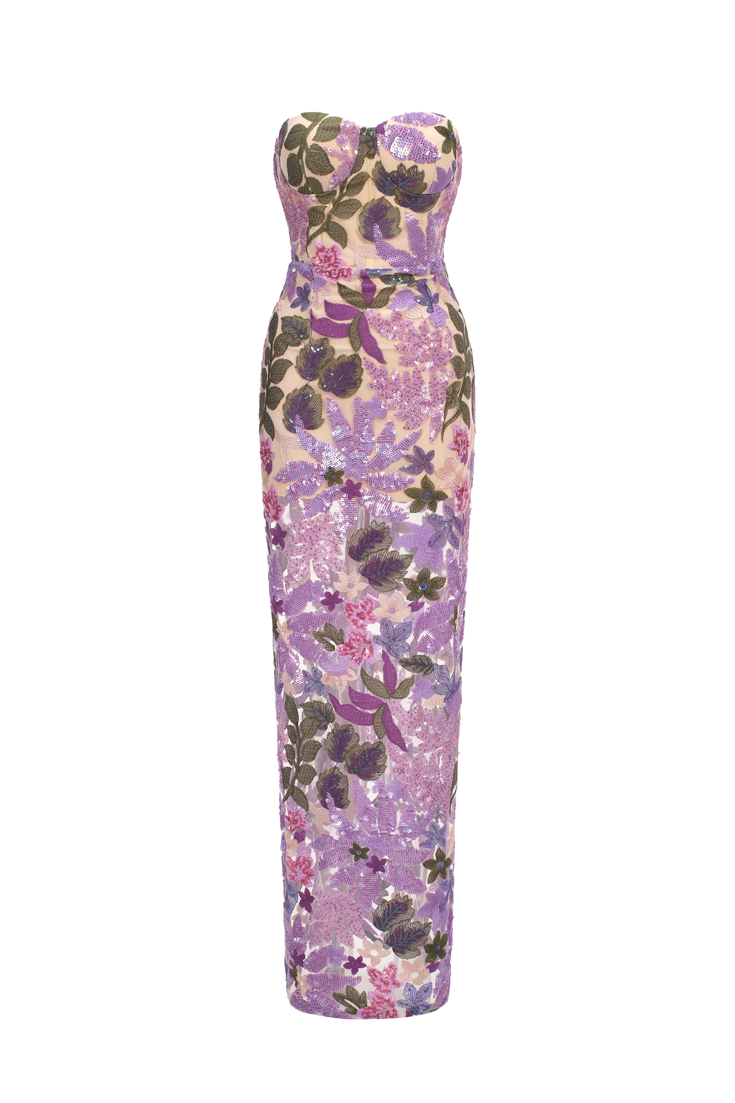 Eugenia Flower Sequins Strapless Mesh Dress – Purple image 1