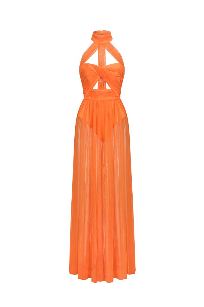 Rivka Halterneck Twist Mesh Maxi Dress