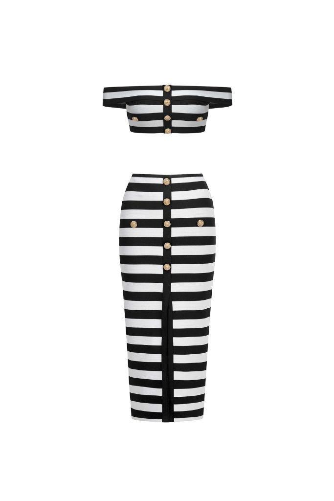Martha Off-the-Shoulder Hollow Out Slit Bandage Midi Two-Piece Set
