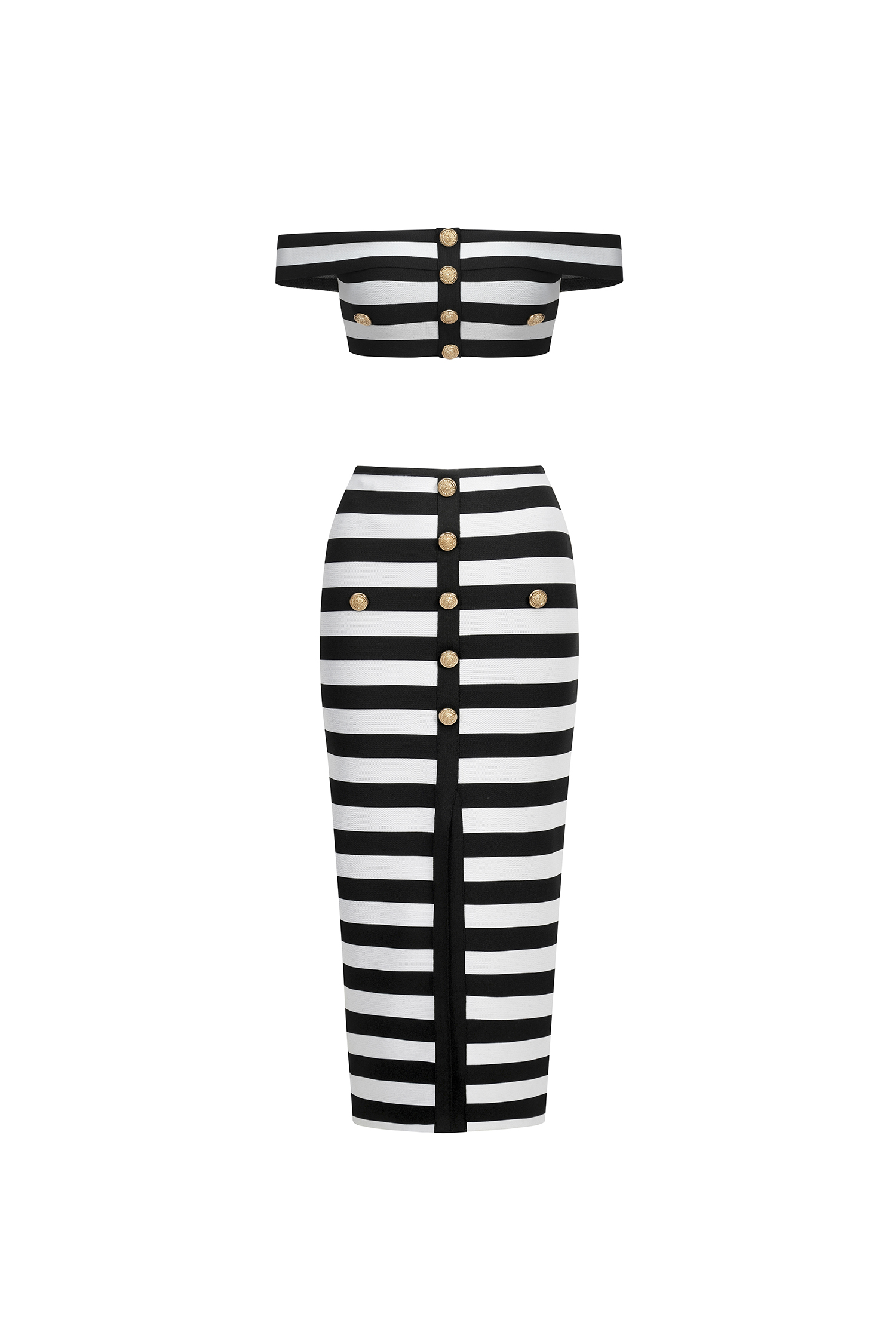 Martha Off-the-Shoulder Hollow Out Slit Bandage Midi Two-Piece Set image 1