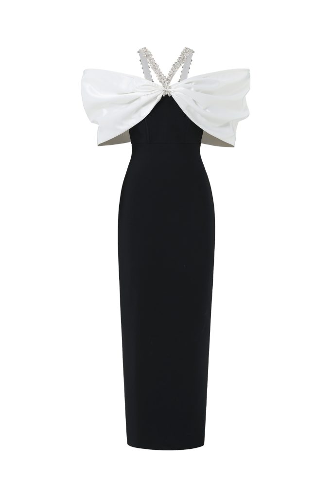 Lucifa Halter Sleeveless Bow Diamond Ribbon Bandage Maxi Dress