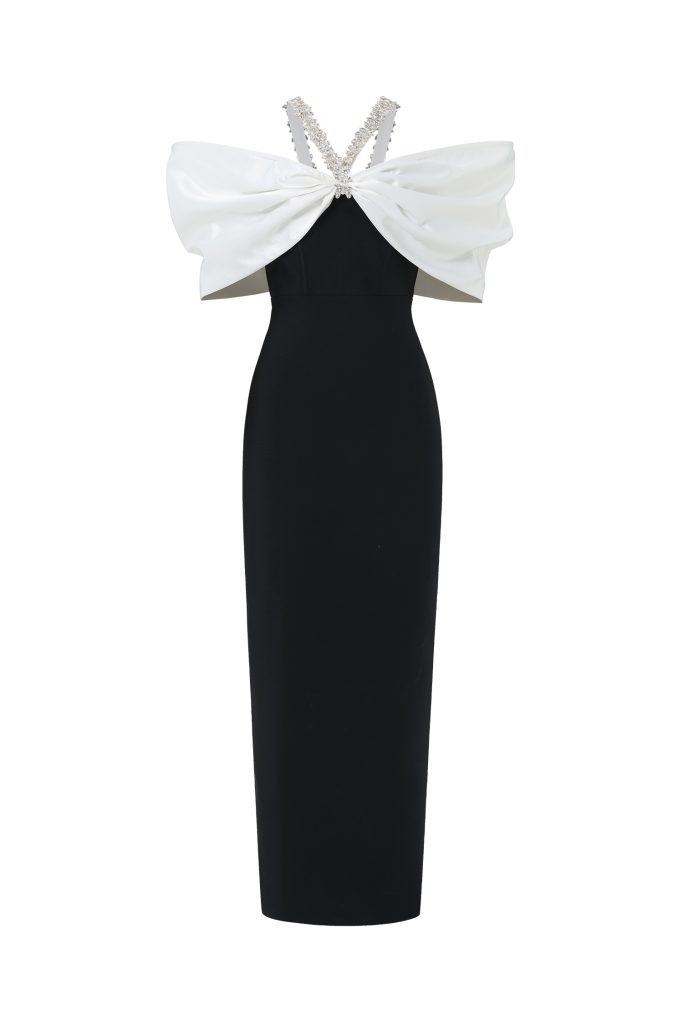 Lucifa Halter Sleeveless Bow Diamond Ribbon Bandage Maxi Dress