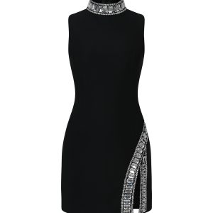 Kianala Bandage  Sleeveless High Neck Diamond Slit Mini Dress