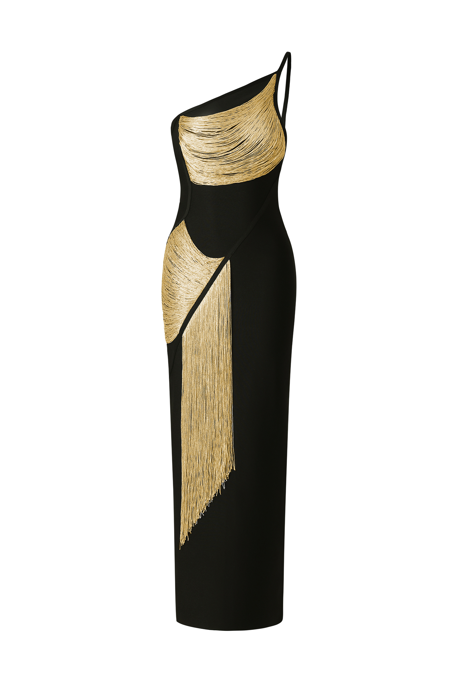 Roanna One Shoulder Sleeveless Golden Tassels Bandage Maxi Dress image 1