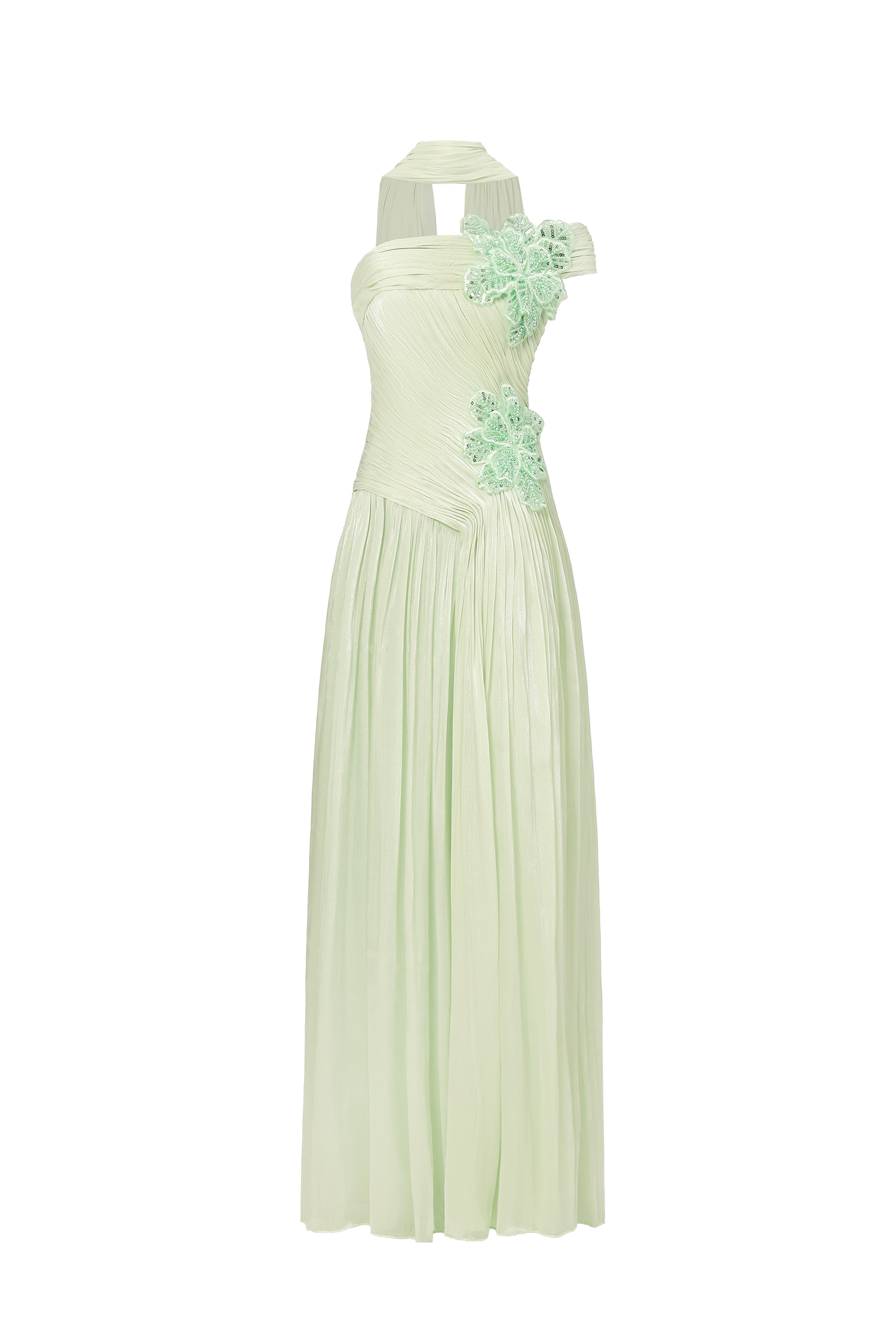 Mellies One Shoulder Floral Ruched High Slit Maxi Dress image 1
