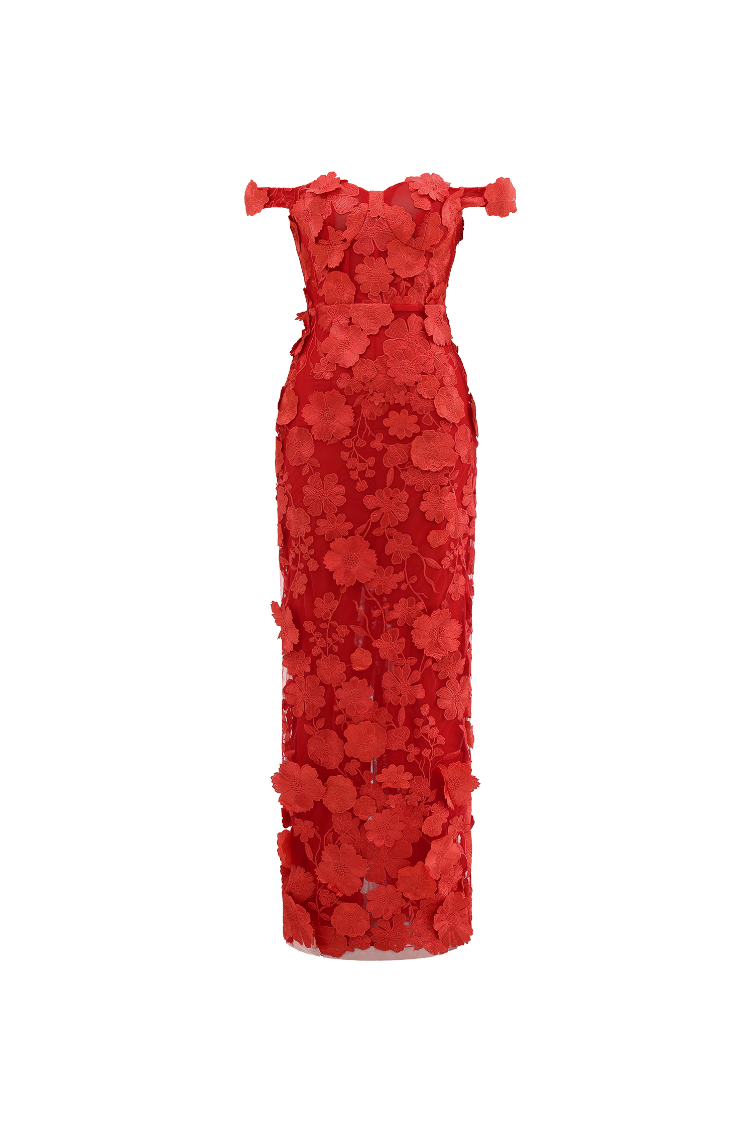 Romantic Tailored Off Shoulder Floral Embroidered Maxi Dress image 1